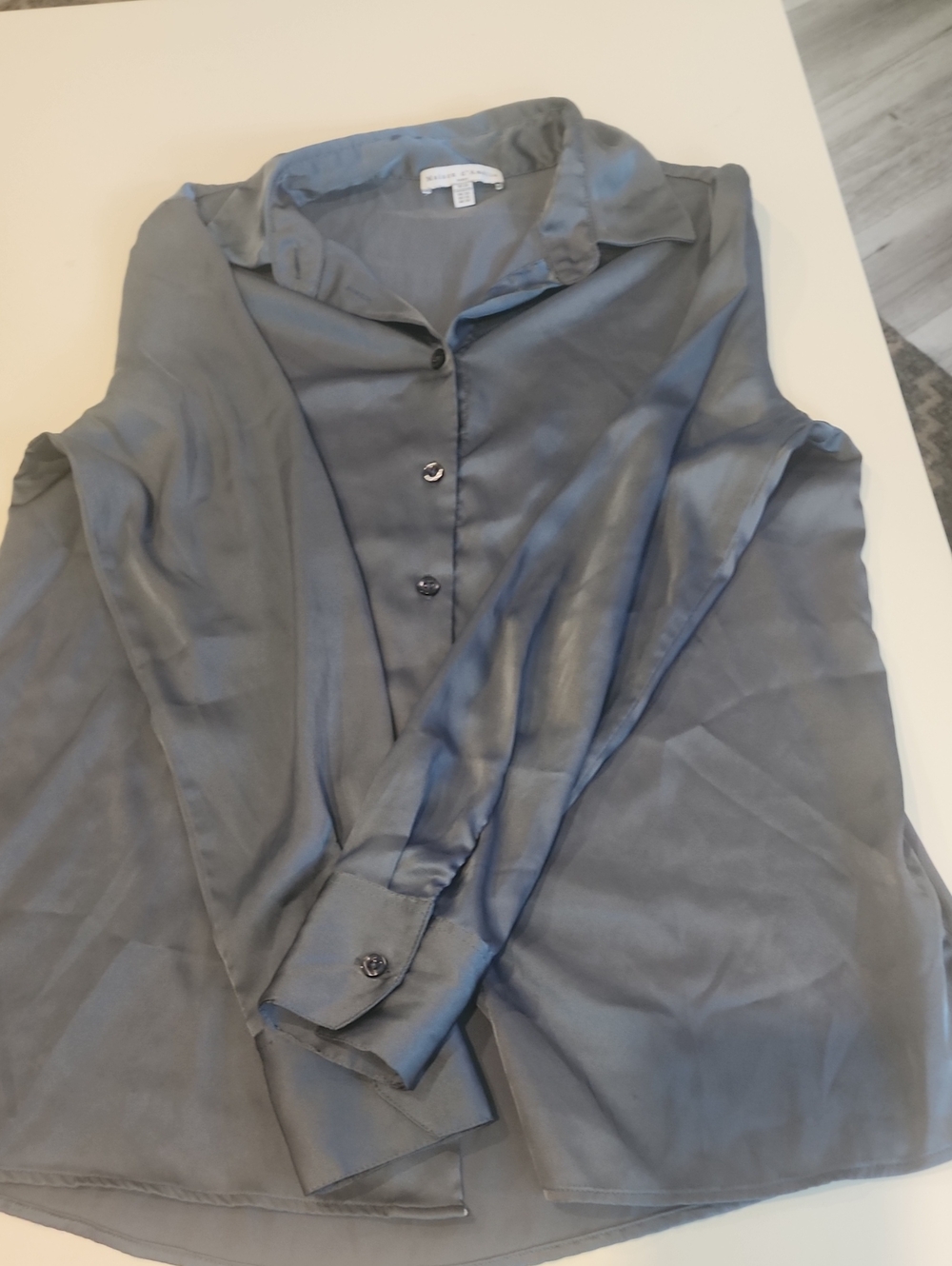 Women's Gray Satin Long-Sleeve Button Top
